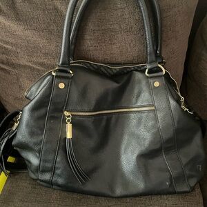 Steve Madden Black Leather Bag with Gold Accent